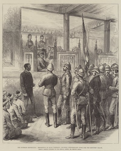De Birma Expeditie, Aftreden van Koning Theebaw, Generaal Prendergast geeft hem Tien Minuten Genade door Melton Prior